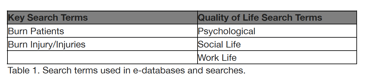 Table 1: Search terms used in e-databases and searches